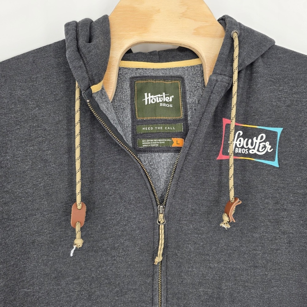 Howler Bros Brothers Hoodie Mens Large Full Zip Logo Gray Outdoor Hike Pockets
